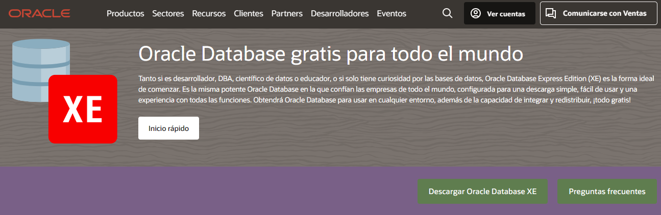 Oracle Database express descargar instalador