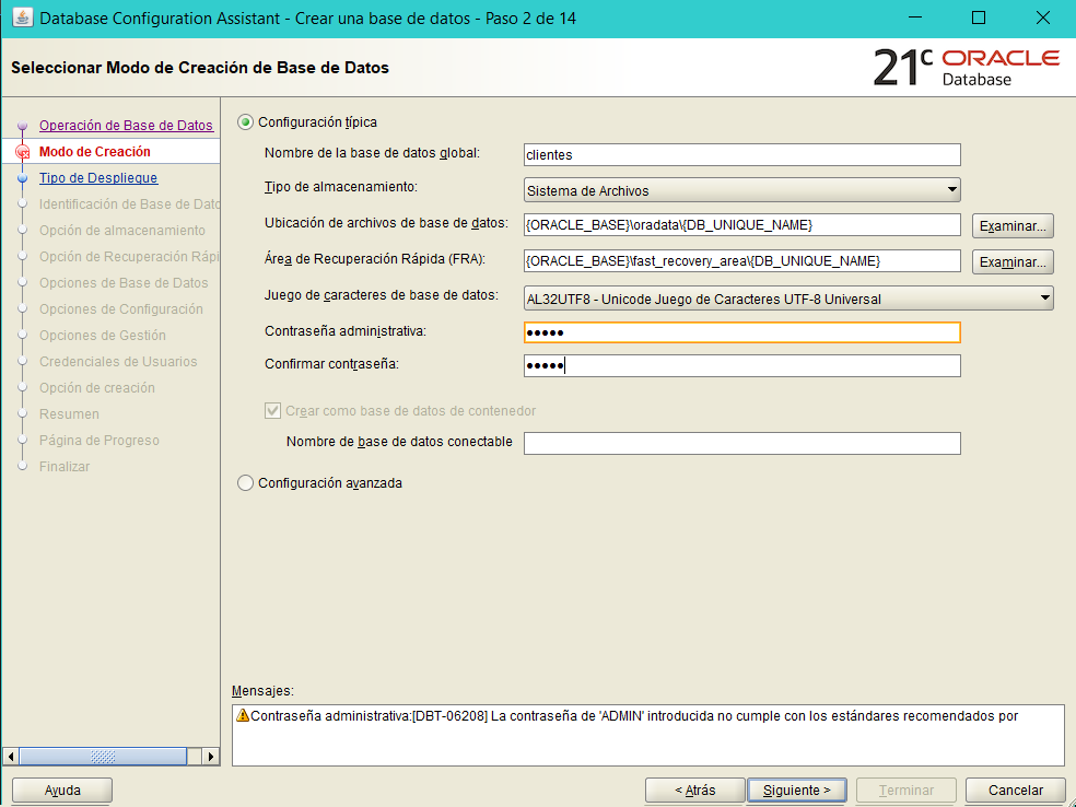 Configuraci贸n de la base de datos