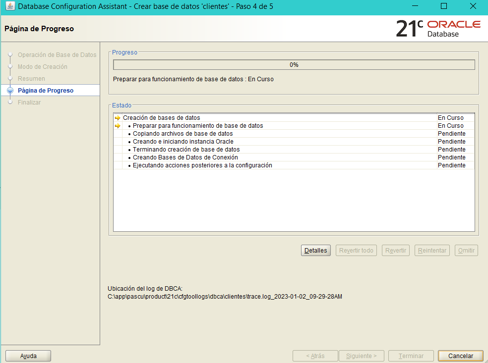 configuraci贸n y creaci贸n de la base de datos clientes