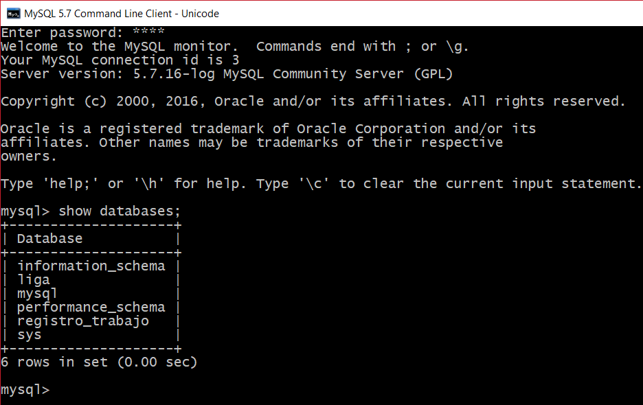 base de datos mysql