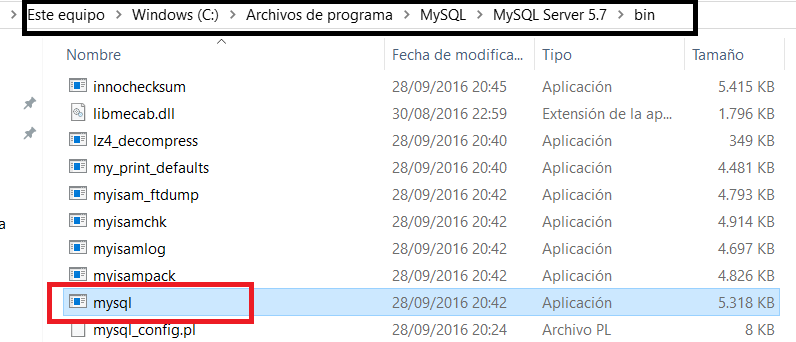 carpeta de instalación por defecto