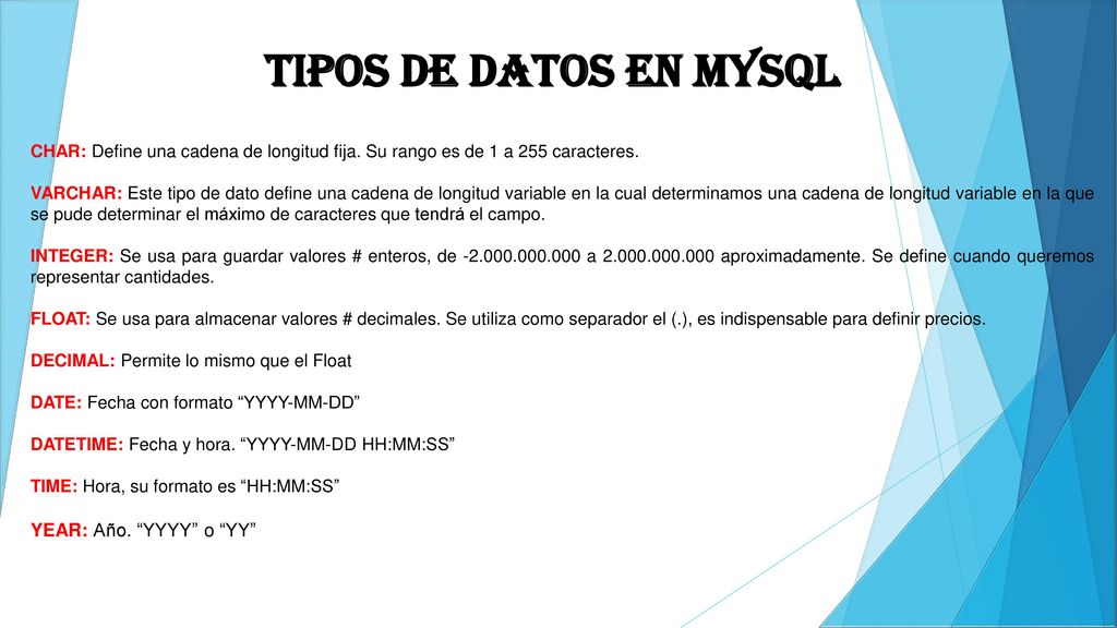 tipos de datos b谩sicos en MySQL