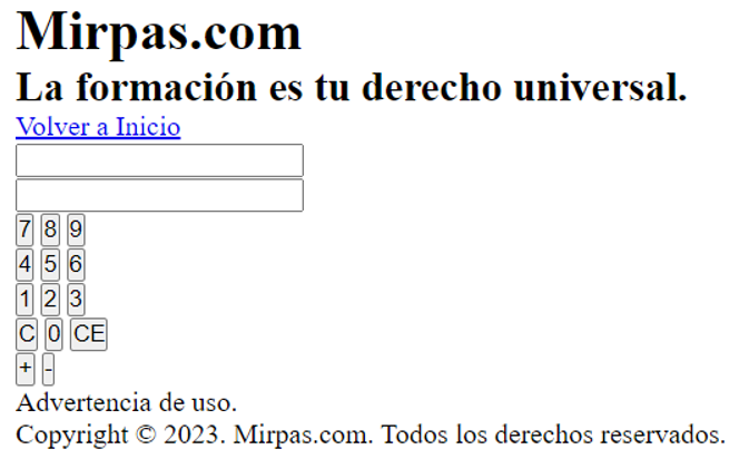 Página de calculadora con formato básico sin estilos por defecto del navegador