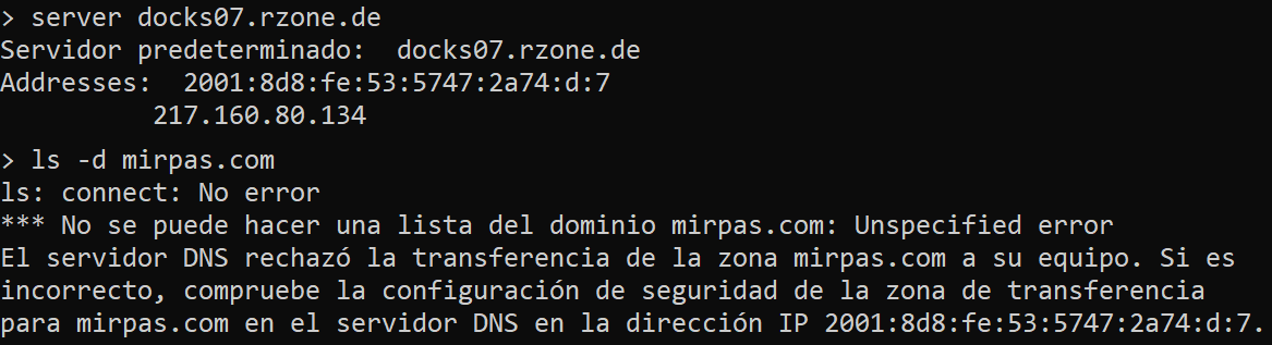 Intento de transferencia de zona