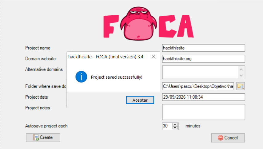 Nuevo proyecto en FOCA